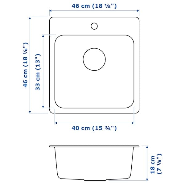 Ikea LÅNGUDDEN - Inset sink, 1 bowl, stainless steel, 46x46 cm