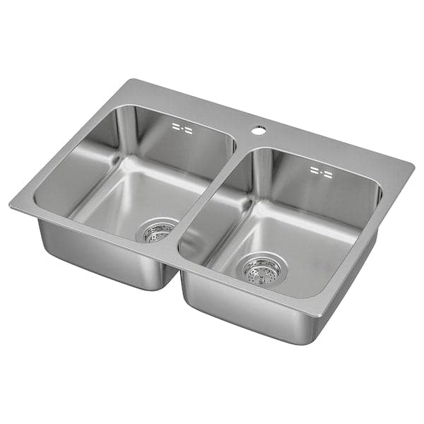 LÅNGUDDEN - Inset sink, 2 bowls, stainless steel, 75x53 cm - best price from Maltashopper.com 19157487