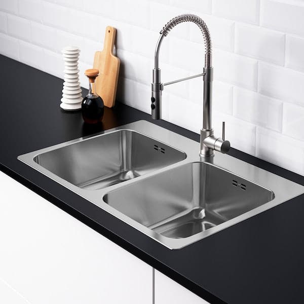 Ikea LÅNGUDDEN - Inset sink, 2 bowls, stainless steel, 75x53 cm