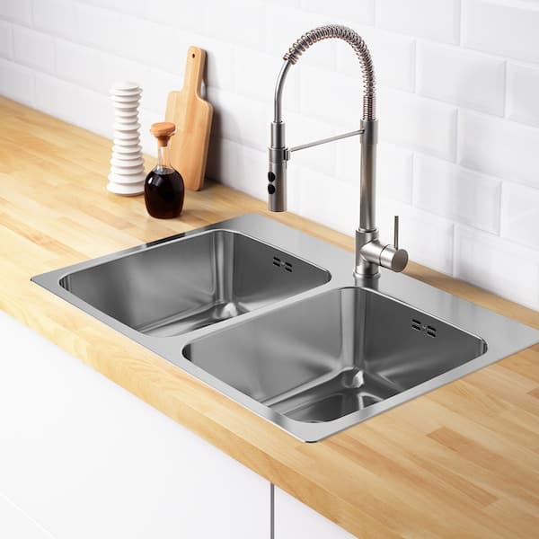 Ikea LÅNGUDDEN - Inset sink, 2 bowls, stainless steel, 75x53 cm