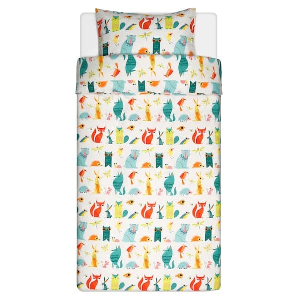 Ikea LATTJO - Duvet cover and pillowcase, animal/multicolour, 150x200/50x80 cm