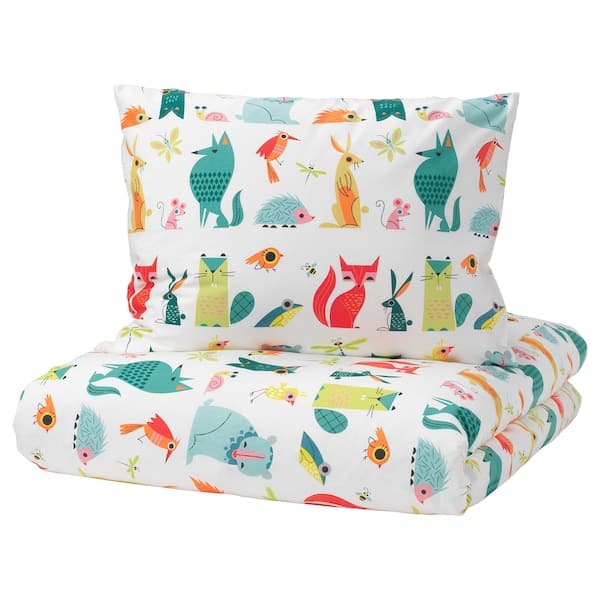 Ikea LATTJO - Duvet cover and pillowcase, animal/multicolour, 150x200/50x80 cm