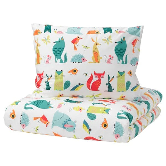 Ikea LATTJO - Duvet cover and pillowcase, animal/multicolour, 150x200/50x80 cm