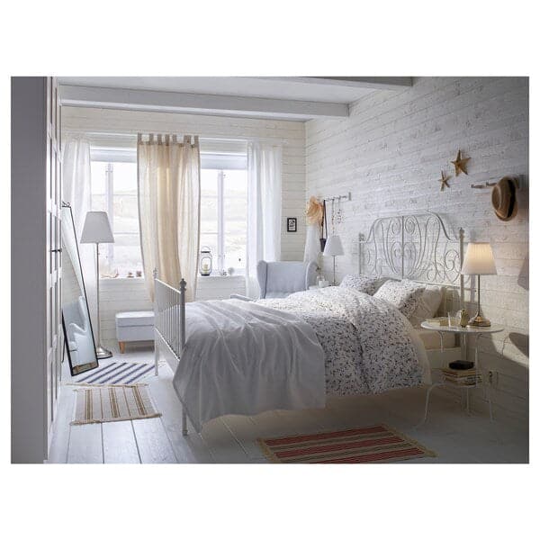 LEIRVIK Bed frame, white/Lindbåden, 160x200 cm - best price from Maltashopper.com 49494948