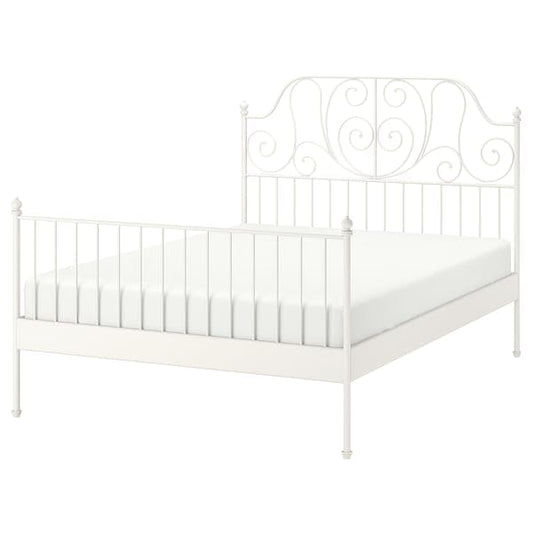 LEIRVIK Bed frame, white/Lindbåden, 160x200 cm - best price from Maltashopper.com 49494948