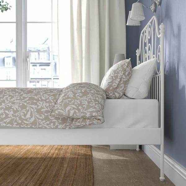 LEIRVIK Bed frame, white/Lindbåden, 140x200 cm - best price from Maltashopper.com 69494947
