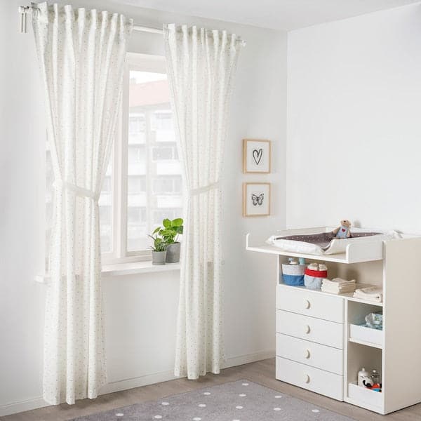 Ikea LEN - Curtains with tie-backs, 1 pair, dotted/white, 120x300 cm