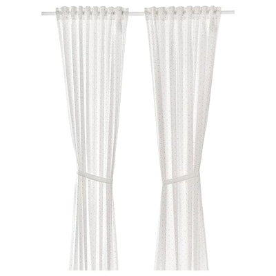 LEN - Curtains with tie-backs, 1 pair, dotted/white, 120x300 cm - best price from Maltashopper.com 70457637