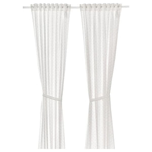 Ikea LEN - Curtains with tie-backs, 1 pair, dotted/white, 120x300 cm