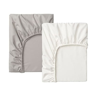 LENAST - Sheet with corners for cot, white/grey, 60x120 cm - best price from Maltashopper.com 30457601