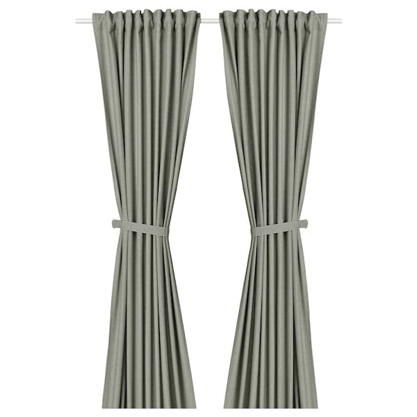 Ikea LENDA - Curtain with bracelet, 2 sheets, light grey-green, , 140x300 cm