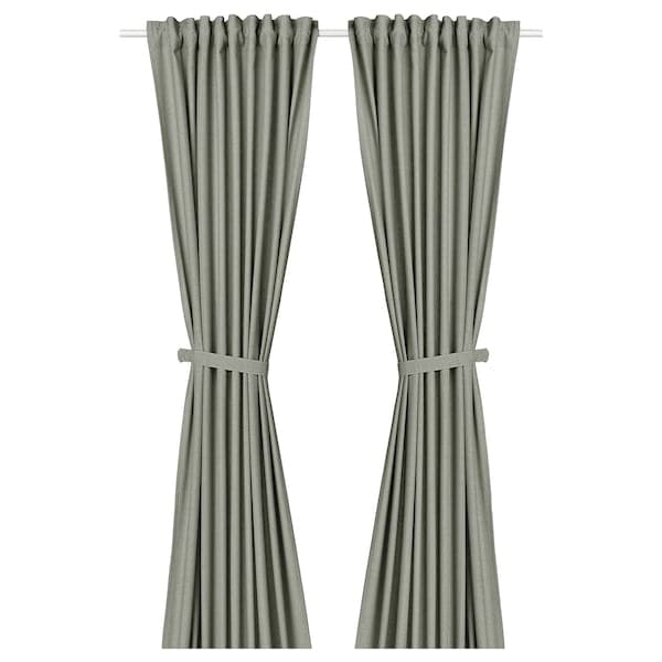 LENDA - Curtain with bracelet, 2 sheets, light grey-green, , 140x300 cm - best price from Maltashopper.com 90559197