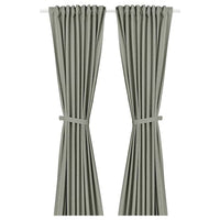 LENDA - Curtain with bracelet, 2 sheets, light grey-green, , 140x300 cm - best price from Maltashopper.com 90559197