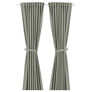 Ikea LENDA - Curtain with bracelet, 2 sheets, light grey-green, , 140x300 cm
