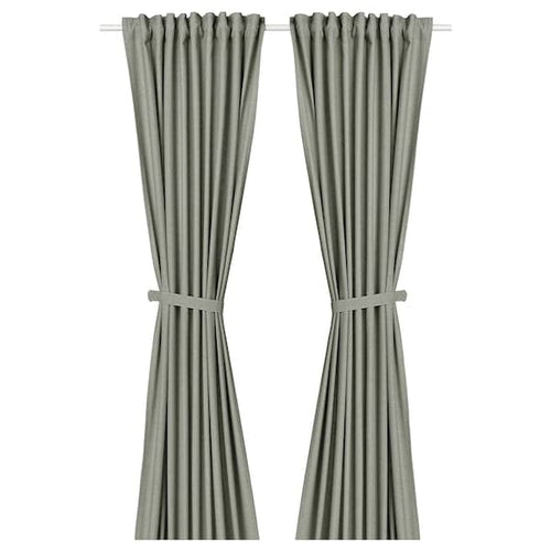 LENDA - Curtain with bracelet, 2 sheets, light grey-green, , 140x300 cm