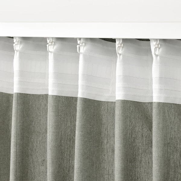 LENDA - Curtain with bracelet, 2 sheets, light grey-green, , 140x300 cm - best price from Maltashopper.com 90559197