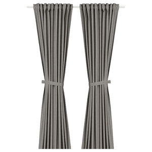 LENDA - Curtain with bracelet, 2 sheets, dark grey, , 140x300 cm - best price from Maltashopper.com 60552871