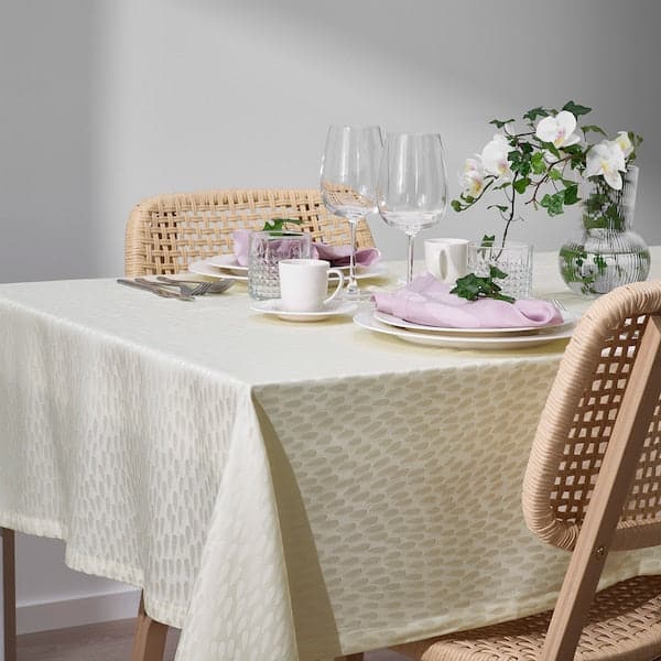 Ikea LIGUSTER - Tablecloth, patterned white, 145x240 cm