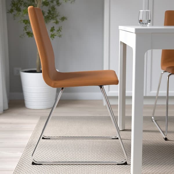 Ikea LILLÅNÄS - Chair, chrome/Bomstad ochre brown ,