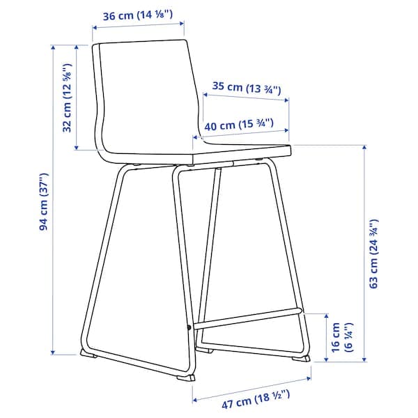 Ikea LILLÅNÄS - Bar Stool, chrome/Gunnared dark grey, 63 cm
