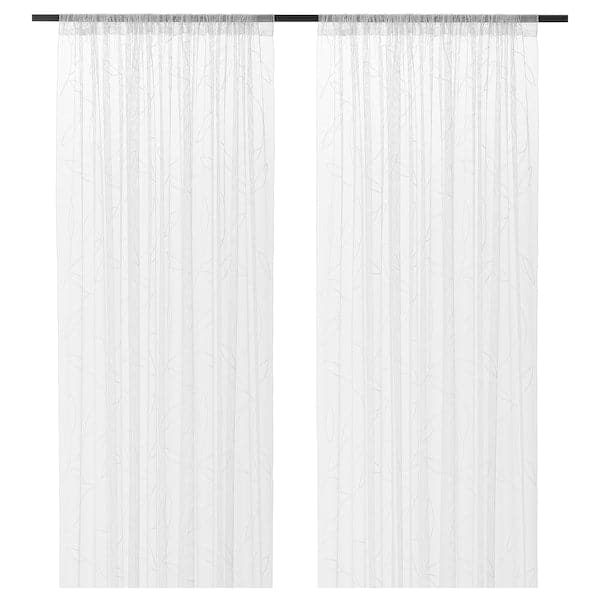 Ikea LILLEGERD Thin curtains, 1 pair - white leaves 145x300 cm ,