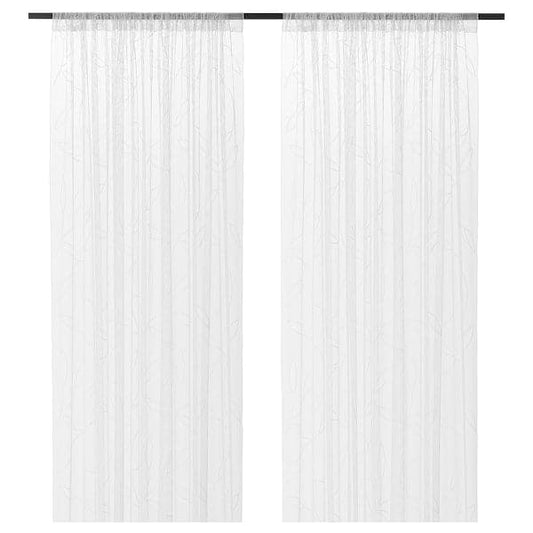 Ikea LILLEGERD Thin curtains, 1 pair - white leaves 145x300 cm ,