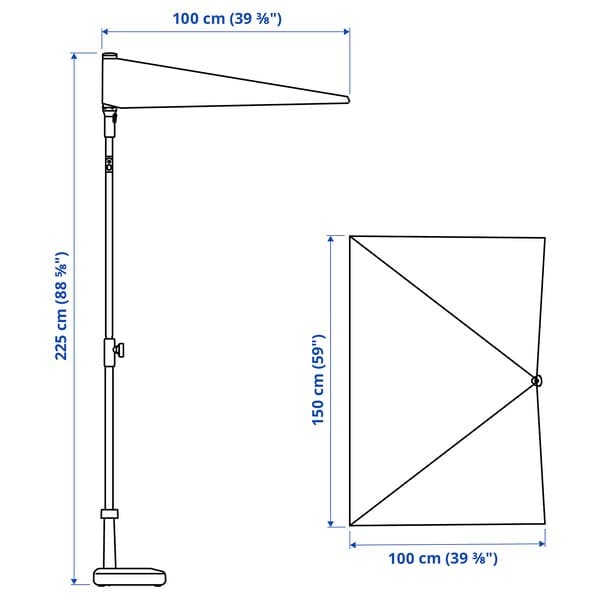 Ikea LILLEÖ - Parasol, grey, 150x100 cm
