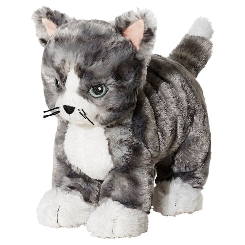 LILLEPLUTT soft toy, cat grey/white