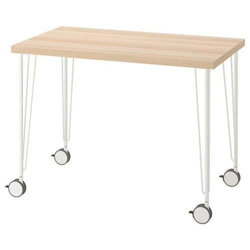 LINNMON / KRILLE - Desk, white stained oak effect/white, 100x60 cm
