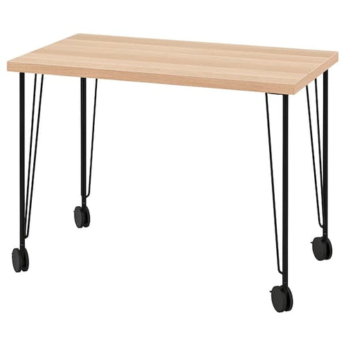 LINNMON / KRILLE - Desk, white stained oak effect/black, 100x60 cm