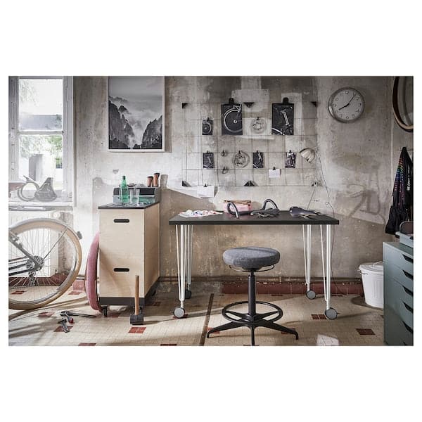 LINNMON / KRILLE - Desk, dark grey/white, 100x60 cm - best price from Maltashopper.com 59416120