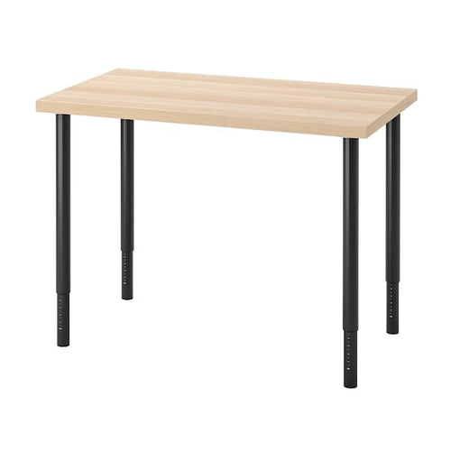LINNMON / OLOV - Desk, white stained oak effect/black, 100x60 cm