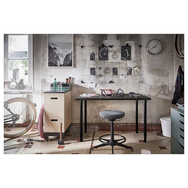 LINNMON / OLOV - Desk, dark grey/black, 100x60 cm - best price from Maltashopper.com 09416113