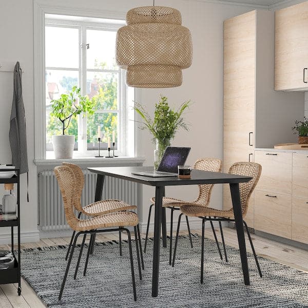 LISABO / ÄLVSTA - Table and 4 chairs, black/rattan black