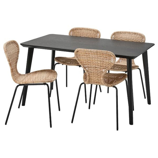Ikea LISABO / ÄLVSTA - Table and 4 chairs, black/rattan black, 140x78 cm