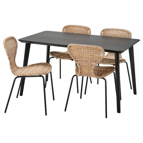 LISABO / ÄLVSTA - Table and 4 chairs, black/rattan black, 140x78 cm