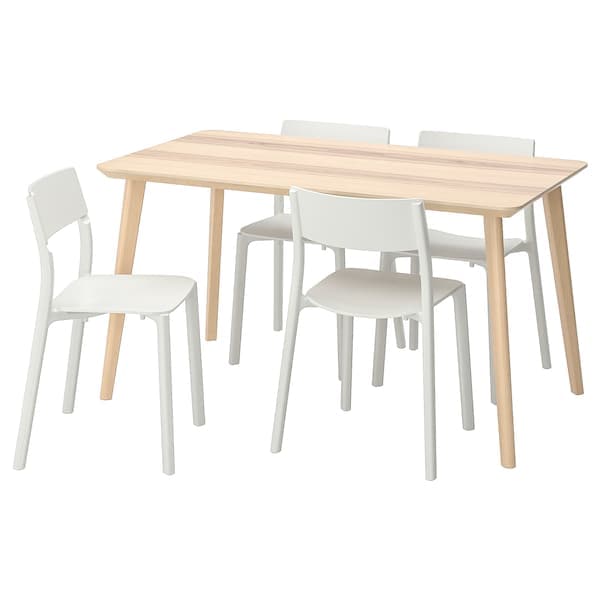 LISABO / JANINGE - Table and 4 chairs, ash veneer/white, 140x78 cm - best price from Maltashopper.com 49103247