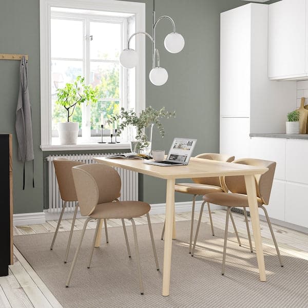 Ikea LISABO / KRYLBO - Table and 4 chairs, ash veneer/Tonerud dark beige, ,