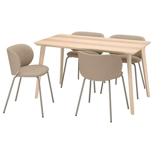 Ikea LISABO / KRYLBO - Table and 4 chairs, ash veneer/Tonerud dark beige, ,