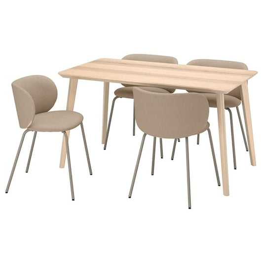 Ikea LISABO / KRYLBO - Table and 4 chairs, ash veneer/Tonerud dark beige, ,