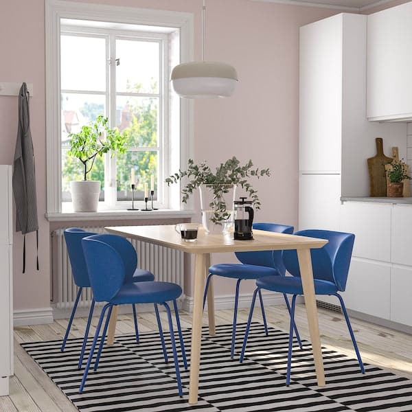 Ikea LISABO / KRYLBO - Table and 4 chairs, ash veneer/Tonerud blue, , 140 cm