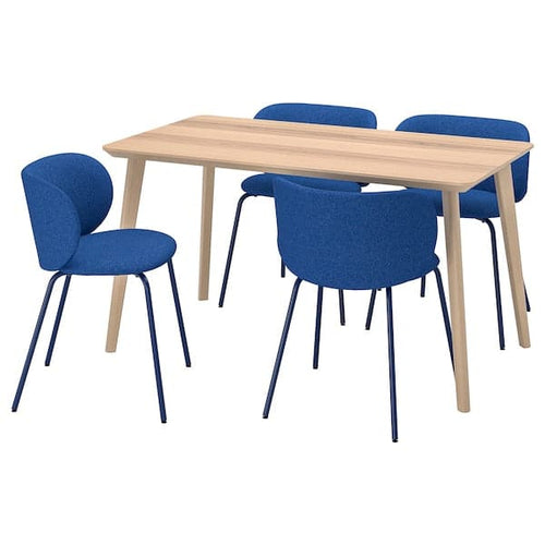 LISABO / KRYLBO - Table and 4 chairs, ash veneer/Tonerud blue, , 140 cm