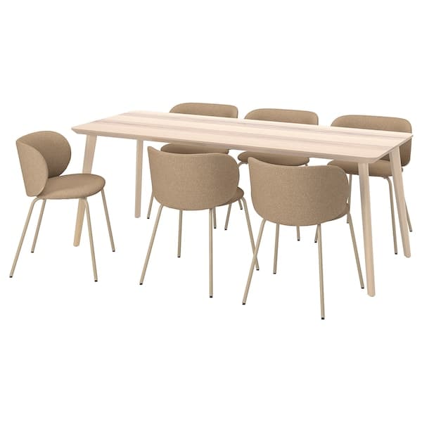 LISABO / KRYLBO - Table and 6 chairs, ash veneer/Tonerud dark beige, , 200 cm