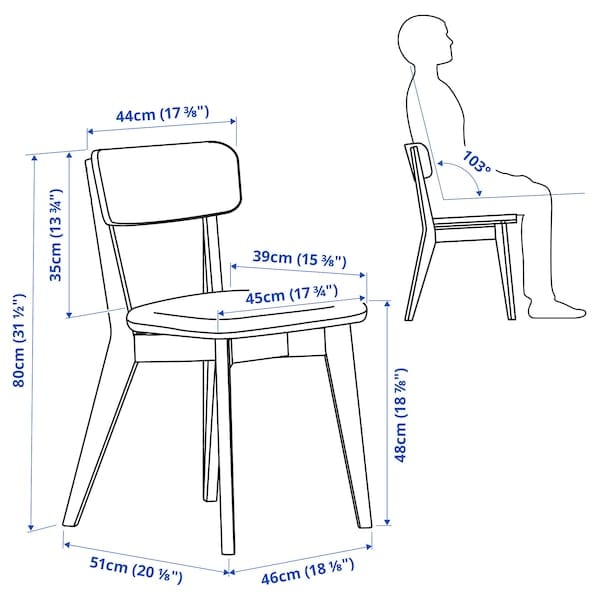Ikea LISABO / LISABO - Table and 4 chairs, ash/Tallmyra white/black,140x78 cm