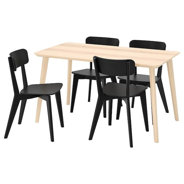 Ikea LISABO / LISABO - Table and 4 chairs, ash veneer/black, 140x78 cm