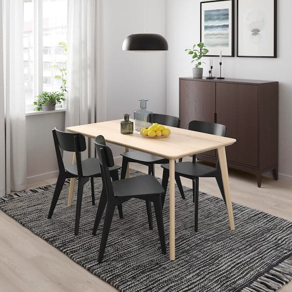 Ikea LISABO / LISABO - Table and 4 chairs, ash veneer/black, 140x78 cm