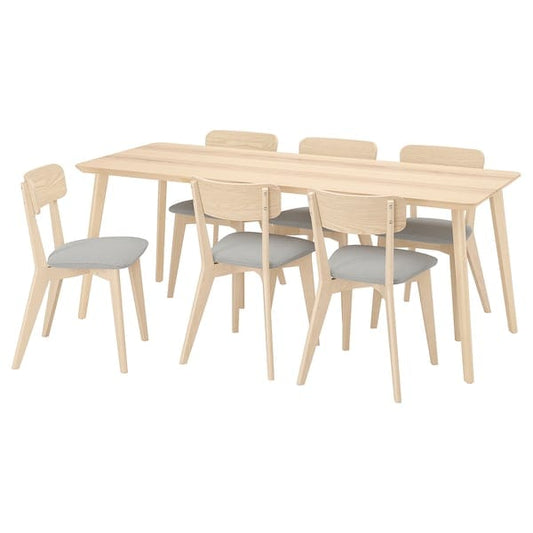 Ikea LISABO / LISABO - Table and 6 chairs, ash/Tallmyra white/black,200x78 cm