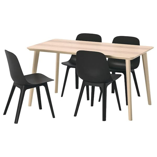 LISABO / ODGER - Table and 4 chairs, ash veneer/anthracite, 140x78 cm