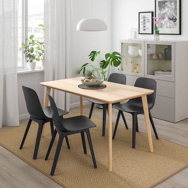 Ikea LISABO / ODGER - Table and 4 chairs, ash veneer/anthracite, 140x78 cm