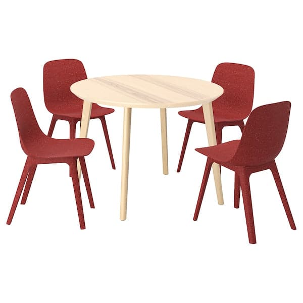 LISABO / ODGER - Table and 4 chairs, ash veneer/red, 105 cm - best price from Maltashopper.com 99440750